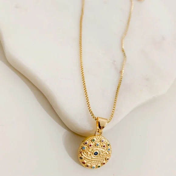 Colorful Evil Eye Necklace | 14k Gold Filled - Picture 5 of 8